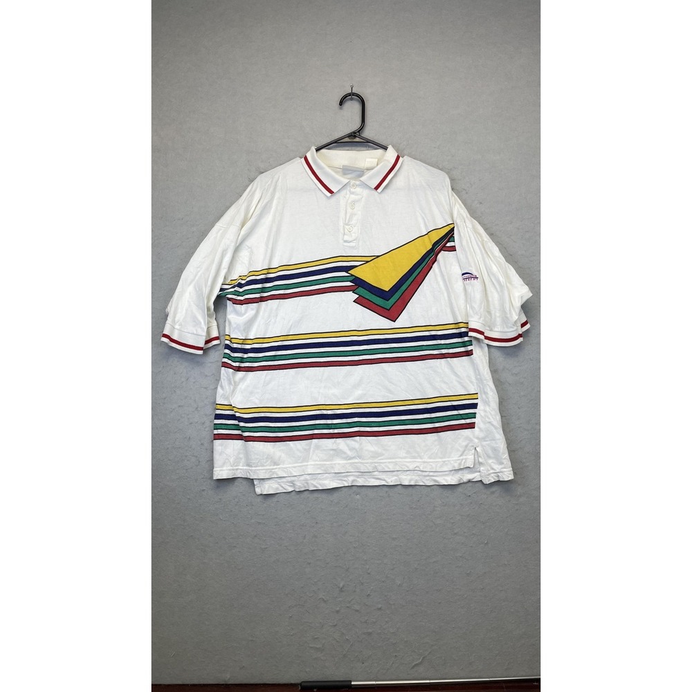 Vintage Givenchy Activewear Shirt Mens Extra Large‎ White Striped Polo Retro 90s